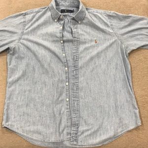 Men’s light blue denim Ralph Lauren shirt.